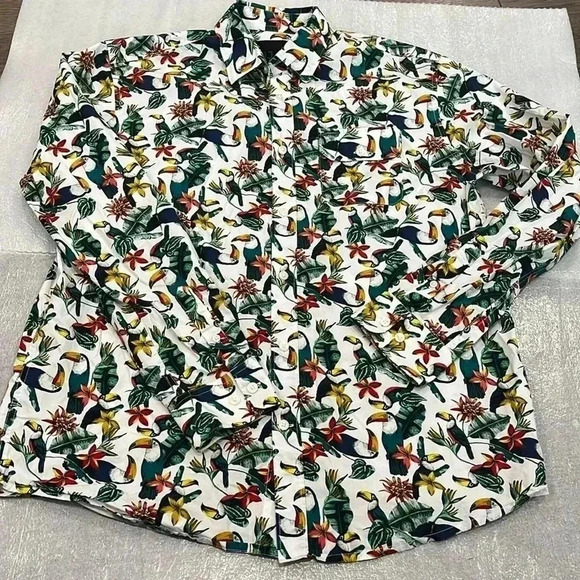 [L]DJAB For Simons Tropical Toucan  Bird Print L/S Button Down Shirt-NWOT - Picture 3 of 13